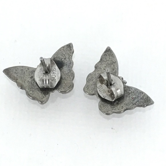 Vintage 80’s Turquoise Butterfly Stud Earrings Chip Inlay Boho Western Retro - Picture 9 of 11